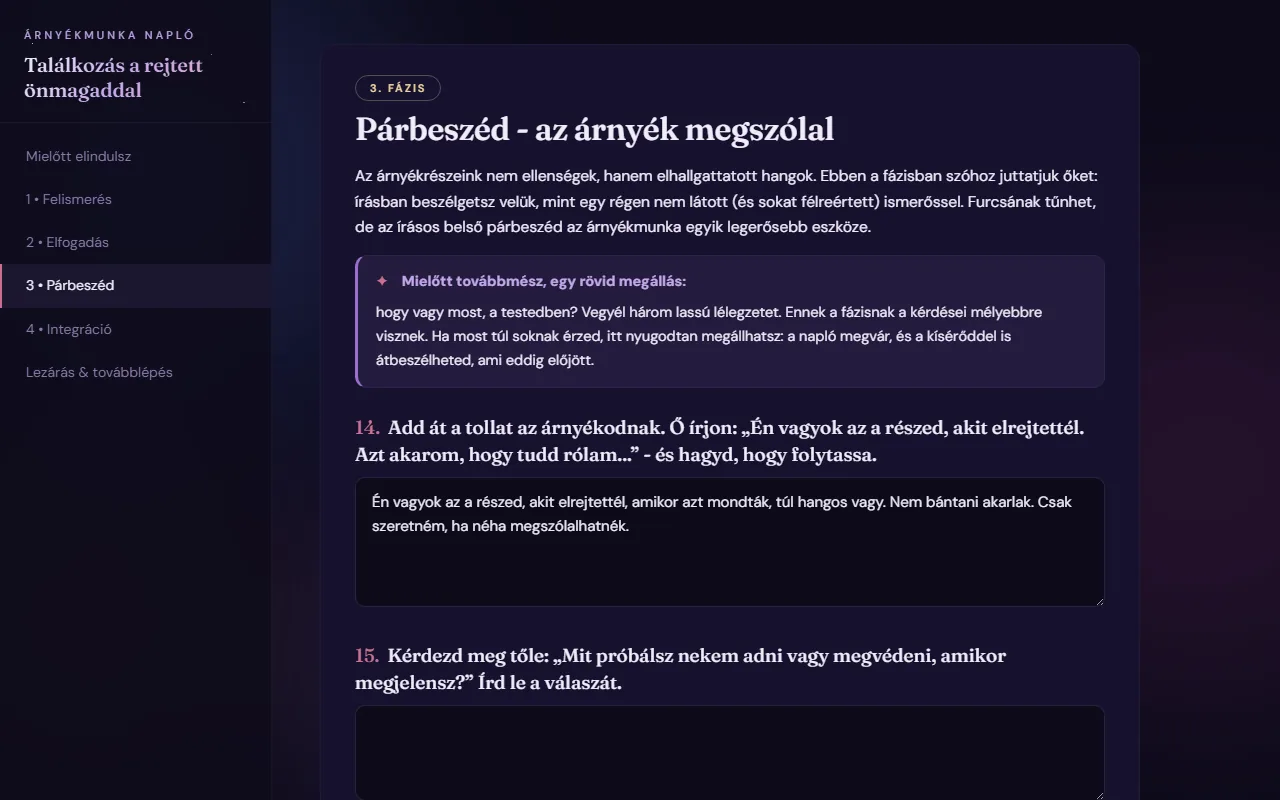 Árnyékmunka napló: 3. fázis · Párbeszéd