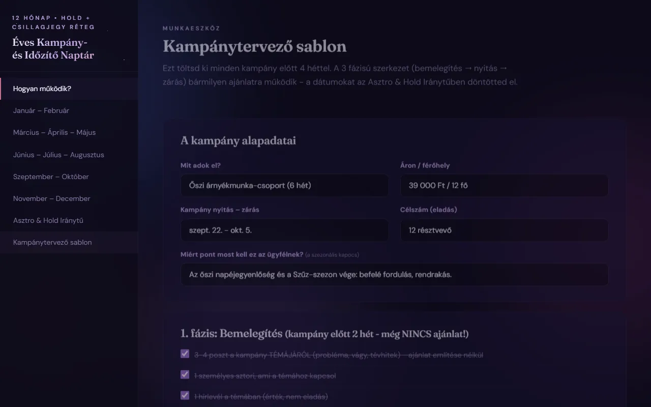 Éves Kampány- és Időzítő Naptár: Kampánytervező sablon