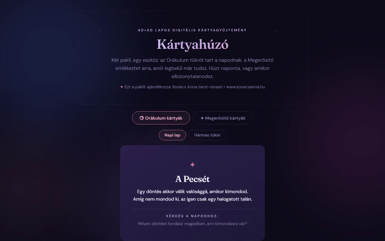 Kártyahúzó: Napi lap · orákulum