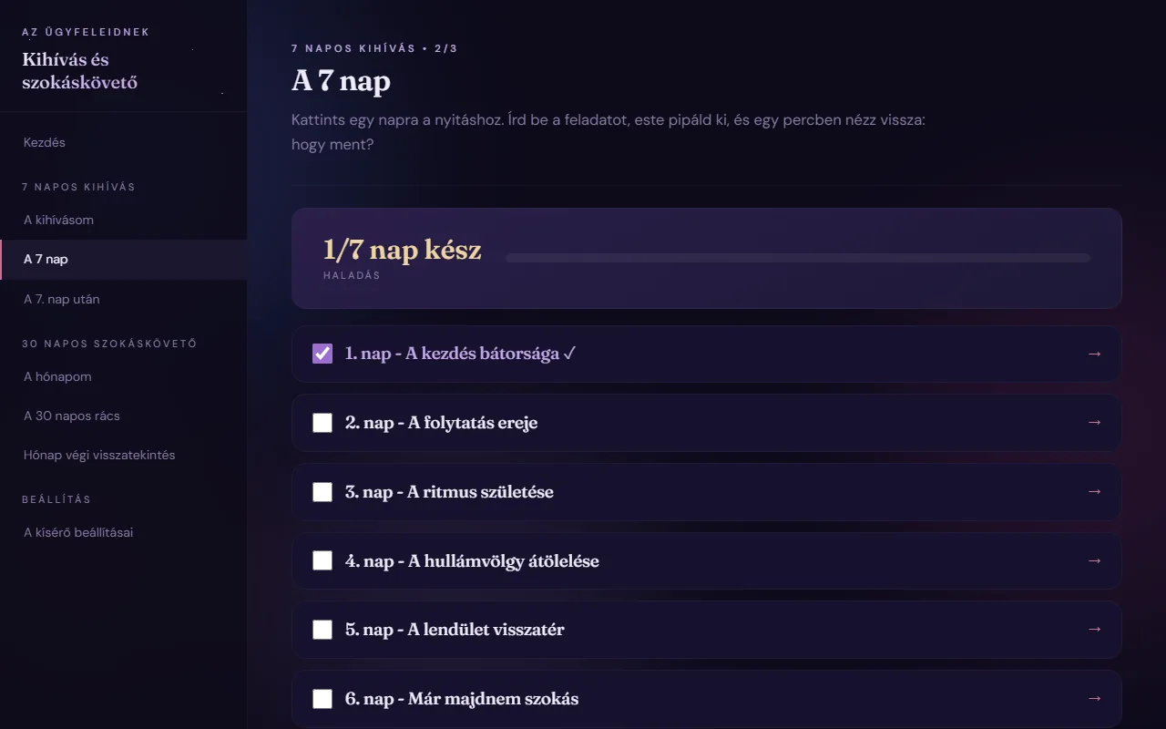 Képernyőkép: A 7 nap · napi feladat és reflexió