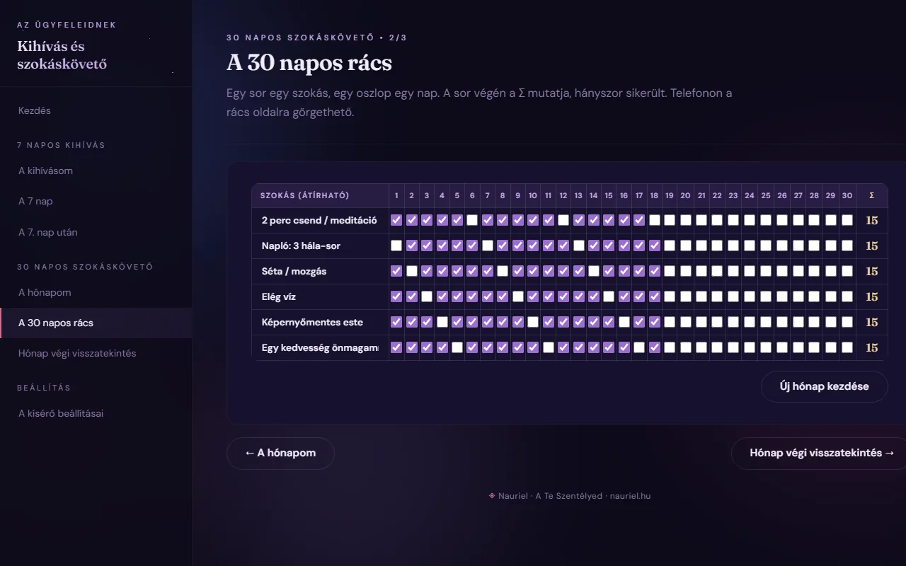 Képernyőkép: A 30 napos rács