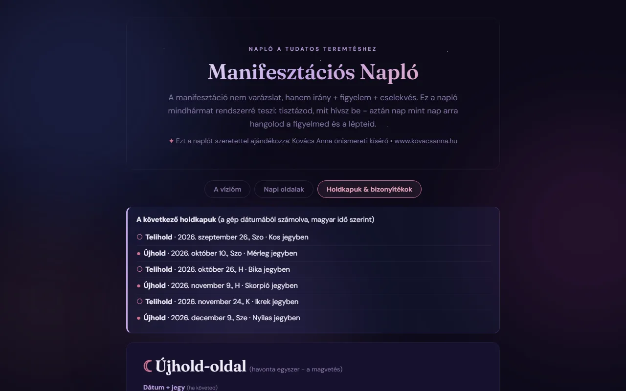 Manifesztációs napló: Holdkapuk és bizonyítékok