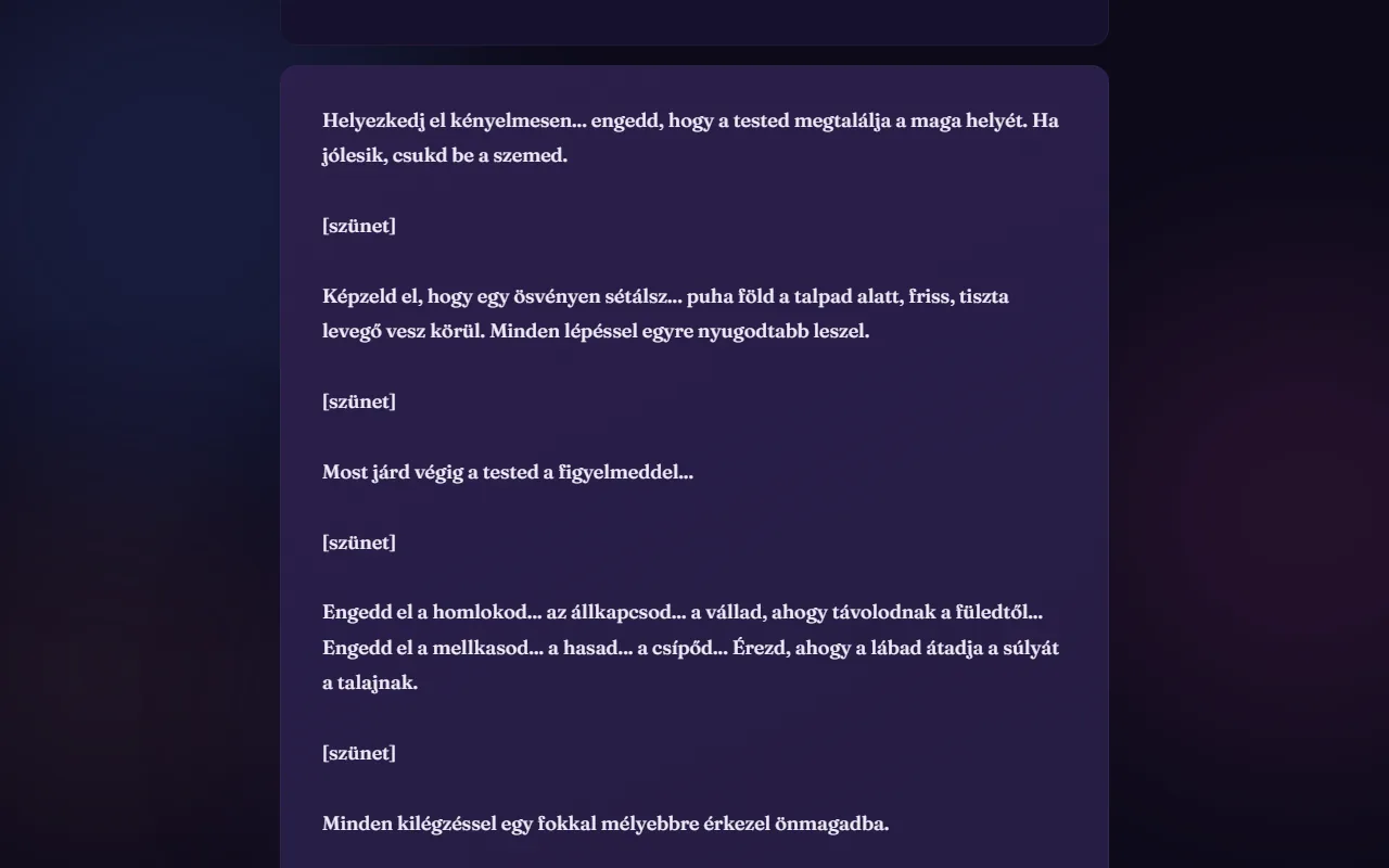 Meditáció készítő: A kész, felolvasható szöveg