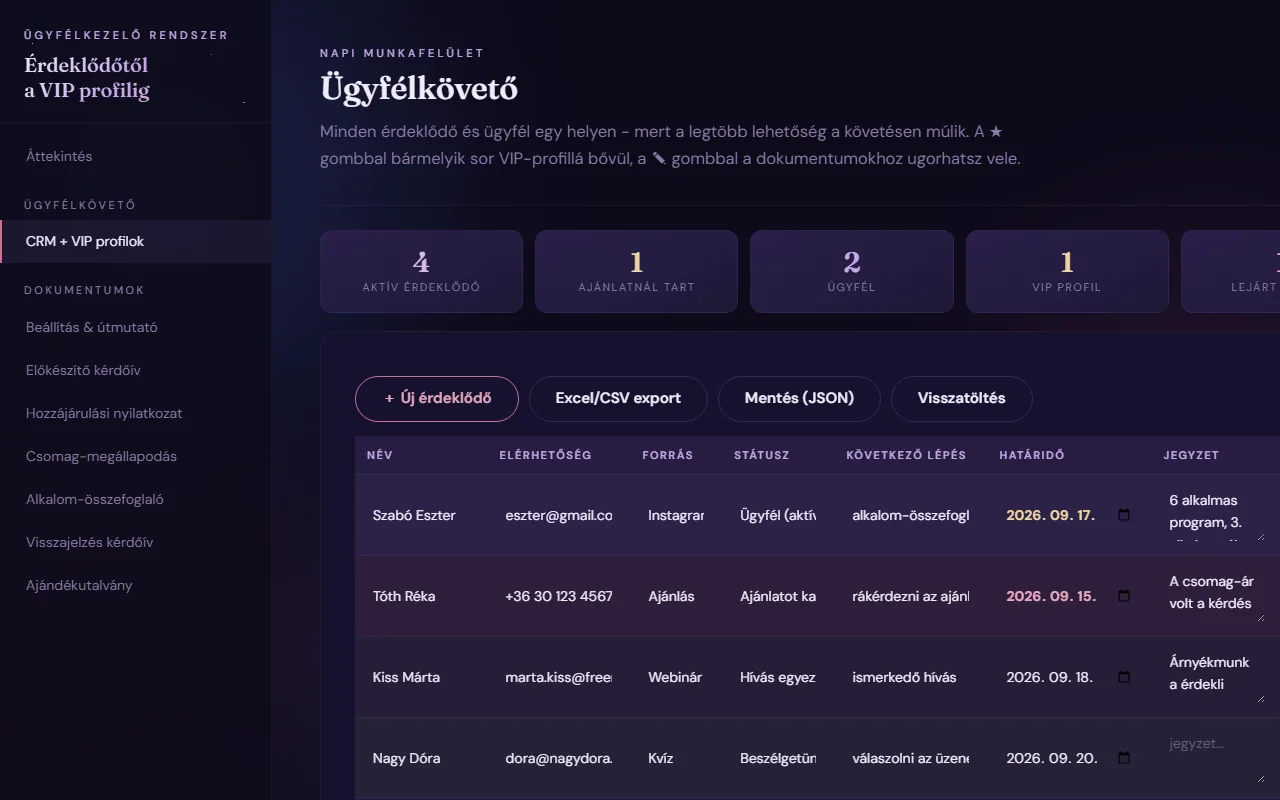 Képernyőkép: Ügyfélkezelő rendszer