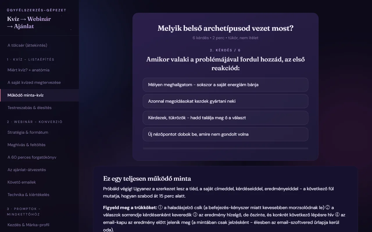 Képernyőkép: Működő minta-kvíz
