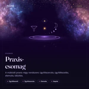 Praxis-csomag, Ügyfélkezelő rendszer, Ügyfélszerzés-gépezet, Elemzés-készítő és Kampánynaptár együtt